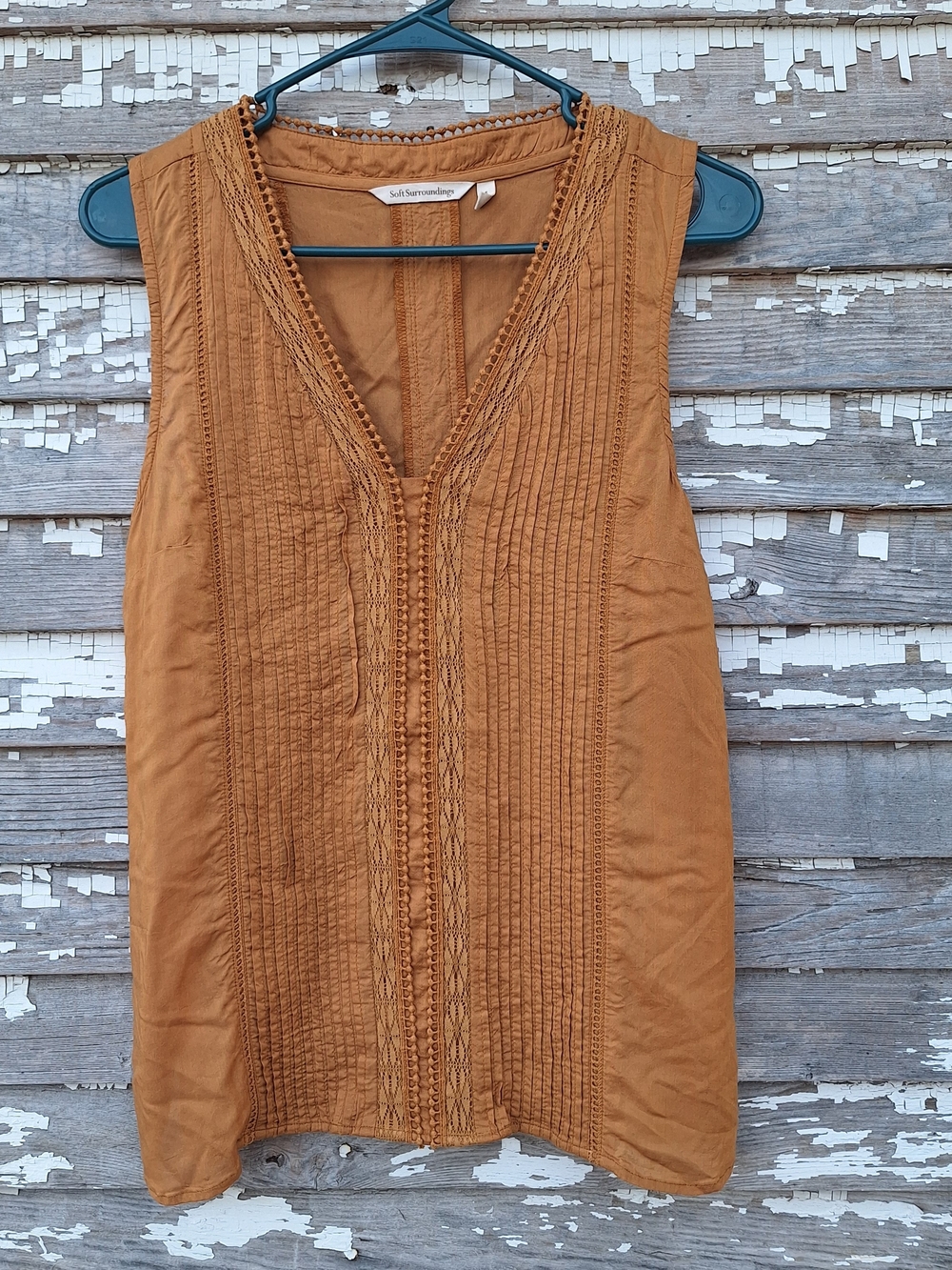 Soft Surroundings Sleeveless Pintuck Tunic in Rust Brown Size Small